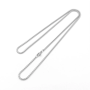Polished silver stainless steel box chain necklace for women with lobster clasp closure