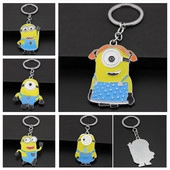 Detail set of Minions keychains showing colorful enamel characters with silver rings