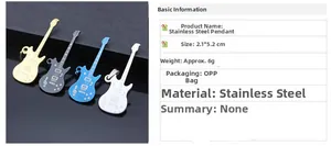 Comparaison de pendentifs guitare en acier doré, noir, bleu et argent de haute qualité