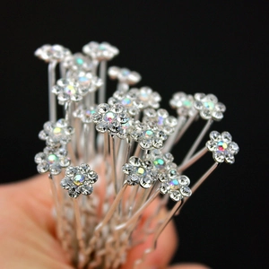 Strass Blume U-Förmige Haarnadeln Silber Metall Haarnadel Braut Hochzeit Party Schmuck Für Damen Accessoires