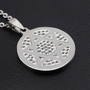 Polished stainless steel necklace featuring a crystal-encrusted hexagram star pendant