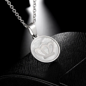 Stainless Steel Round Mother Of Pearl Crown Pendant Only Without Chain Western Style Polished Fashion Jewelry Pendant