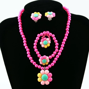 Set gioielli rosa per bambini con girasoli e perle finte incluso collana e bracciale