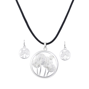 Ensemble de Bijoux Arbre de Vie en Alliage Vintage pour Femmes Collier Pendentif en Cordon de Cuir et Boucles d'Oreilles