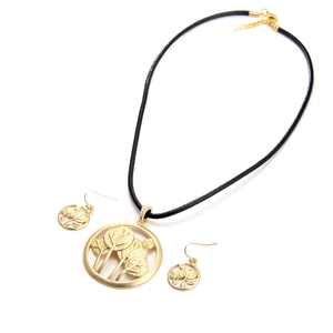 Parure bijoux Arbre de Vie dorée avec collier rond et boucles d oreilles assorties
