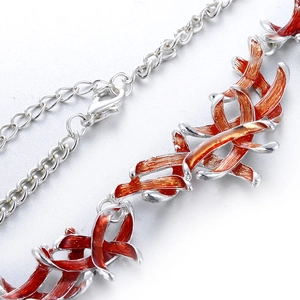 Classic silver leaf jewelry set with red gradient enamel necklace and earrings