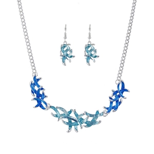 Modern Alloy Enamel Leaf Jewelry Set For Women Fashion Abstract Ribbon Necklace And Drop Earrings Two-Piece Jewelry Set Accessory