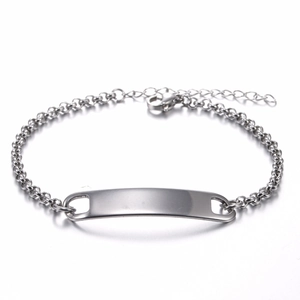 Minimalist Stainless Steel Blank ID Bar Bracelet For Women Men Adjustable Rollo Chain Polished Metal Engravable Jewelry Gift
