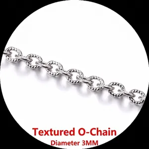 Polished silver stainless steel textured O-chain bracelet with 3mm diameter links