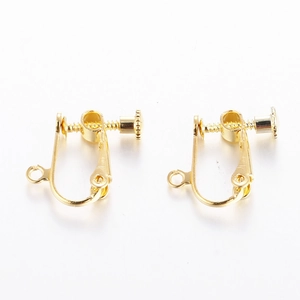 Golden screw ear clip converters with hanging loops for non-pierced earring making
