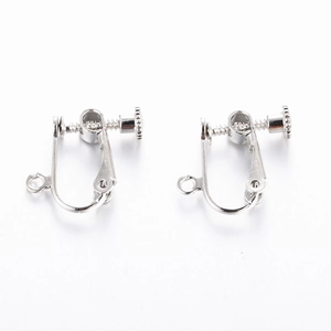 A pair of silver screw-back ear clip converters with hanging loops for DIY jewelry making