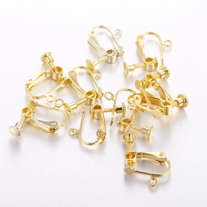 Golden screw-on clip-on earring converters for non-pierced DIY jewelry making