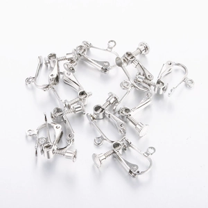 Silver screw earring converters for DIY jewelry making without pierced ears
