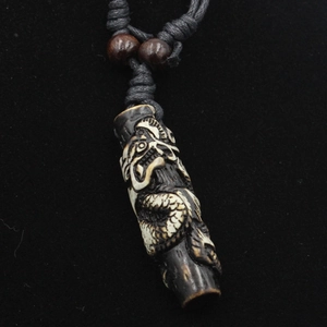 Vintage resin dragon totem pendant necklace with detailed relief and black cord