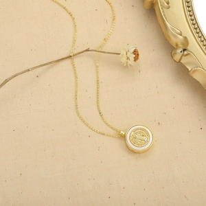 Elegant gold Saint Benedict cross necklace with shell inlay for women's jewelry