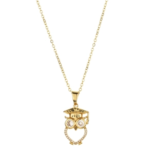 Gold plated owl necklace with graduation cap and 2021 engraving for class of 2021