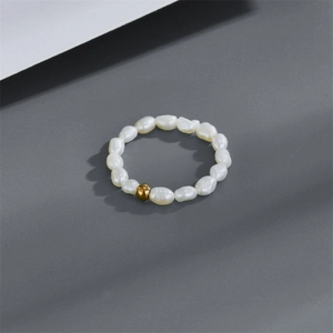 Baroque freshwater pearl ring with 14k gold plated bead on minimalist band
