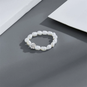 Baroque natural freshwater pearl ring with 14k gold plated accent and sparkling crystal bead
