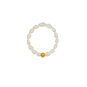 Baroque freshwater pearl ring with 14k gold plated accent bead on white background