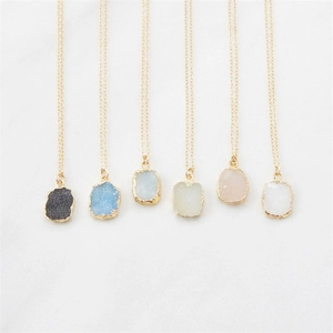 Elegante Koperen 14K Vergulde Natuursteen Druzy Hanger Halsketting Geometrisch Rond Charm Sieraden Voor Vrouwen