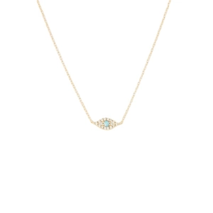 Collier mauvais œil minimaliste avec centre en opale et zircons, finition plaquée or 14 carats