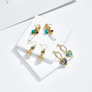 Bohemian 14k gold plated earrings set with natural turquoise and baroque pearls