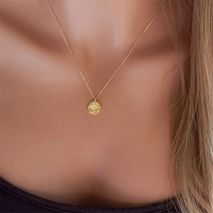 Collier minimaliste plaqué or 14K avec un pendentif circulaire en relief d'étoile