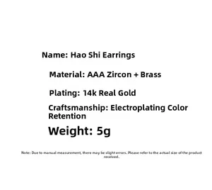 Detailed specifications of AAA zircon earrings with 14k gold plating and brass base