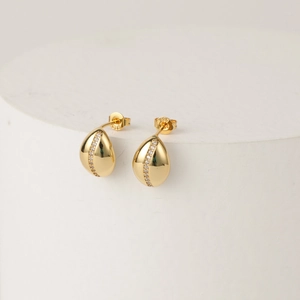 Elegant 14k gold plated brass teardrop earrings with vertical zircon inlay and S925 studs