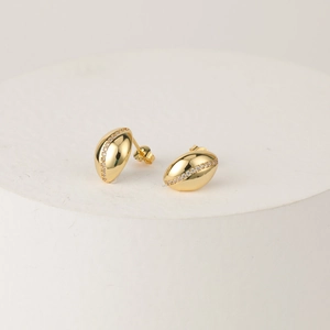 14k gold plated brass oval bean earrings with white zircon accents in minimalist style