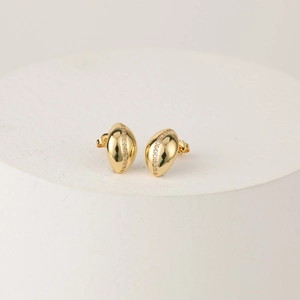 14K gold plated brass stud earrings with marquise shape and small zircon inlay