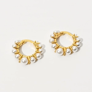 French Vintage 14K Gold Plated Brass Freshwater Pearl Hoop Earrings Elegant Geometric Round Circle Earrings For Women