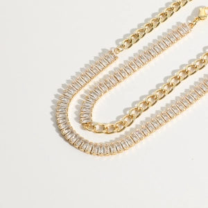 Luxus Messing 14K Echtgold Galvanisierte Zirkonia Panzerkette Halskette Gespleißte Hip-Hop Kette Mode Schmuck Für Damen Herren