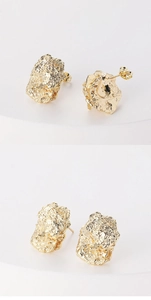 Detail macro view of irregular crumpled texture on gold plated brass stud earrings