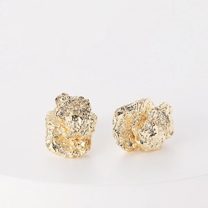 Irregular wrinkled gold plated brass earrings with artistic pleated metal texture