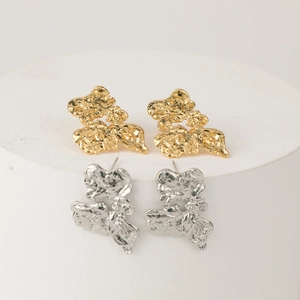 Irregular Lava Texture Brass Stud Earrings For Women 14k Gold Silver Plated Minimalist Geometric Crumpled Metal Earring
