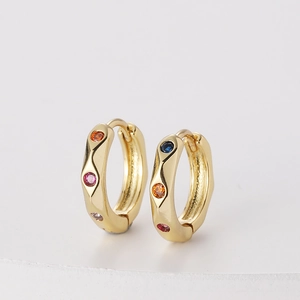 Luxus Geometrische Facetten Kupfer Ohrringe Mit Zirkonia Einlage 925 Sterlingsilber Ohrstecker-Stift Gold Damen Schmuck