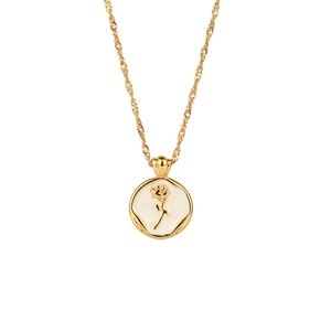 Collier en laiton plaqué or 14 carats avec pendentif rose élégant sur chaîne à vagues d'eau