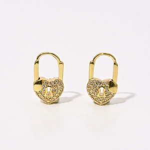 Creative heart lock earrings featuring gold plating and shimmering cubic zirconia crystals