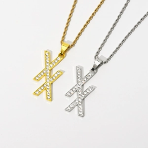 Hip Hop Double X Initial Pendant Necklace Copper AAA Zircon 14K Gold Plated Personalized Rope Chain Jewelry For Men Women