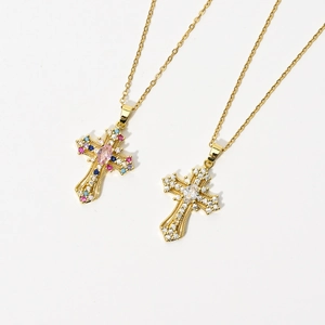 Vintage Punk Kreuz Anhänger Halskette 14k Vergoldet Messing AAA Zirkonia Geometrischer Schmuck Für Damen Party Geschenk