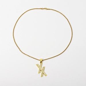 Hip-hop letter K zircon pendant with golden rope chain necklace for women fashion