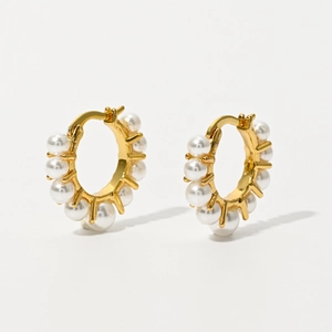 Elegant 14k gold plated French vintage hoop earrings with freshwater pearl accents