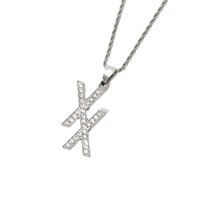 Iced out silver double X pendant necklace with sparkling zircons on a twisted rope chain