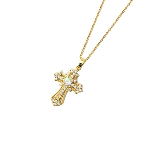 Vintage Punk Gold Kreuzkette mit funkelndem Zirkon Anhänger auf weißem Hintergrund