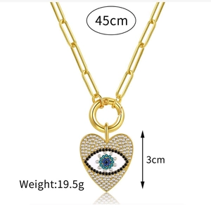 Detail of paperclip link necklace with heart devil eye pendant, 45cm length, 19.5g weight