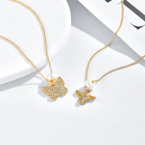 14k Vergoldete Messing Tier Anhänger Halskette Für Damen Mit Zirkonia Und Süßwasserperle Schmetterling Biene Eule Schmuck