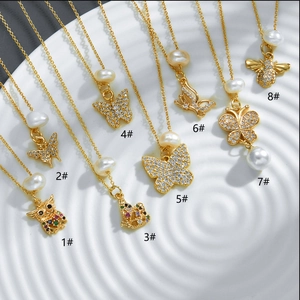 Halsketten mit Schmetterlingsanhänger, Süßwasserperlen und 14k Goldbeschichtung
