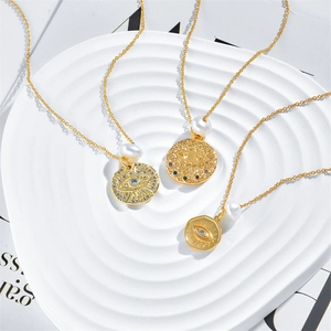 14k Gold Plated Copper Evil Eye Pendant Necklace With Freshwater Pearl Zirconia Heart Sun Bohemian Jewelry For Women