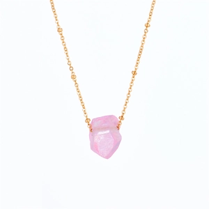 Minimalist 14k gold plated necklace with irregular pink natural stone and small bead details
